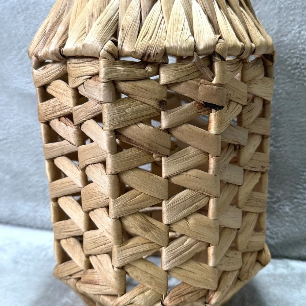 Vintage Woven Rattan Hurricane‎ Candle Holder Basket Lantern Handle Boho Decor